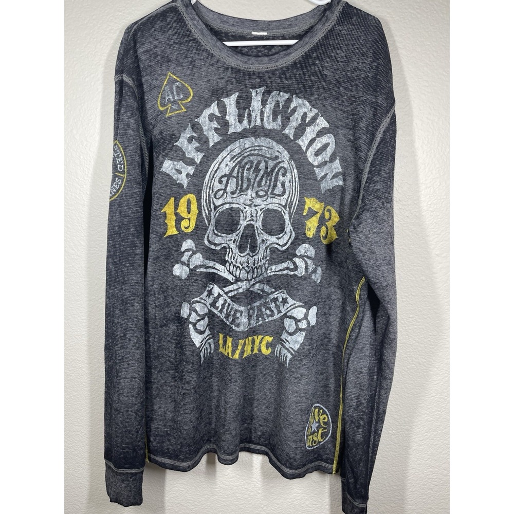 Affliction Men's Sz XXL Thermal Skull Live Fast Moto Y2K Tribal Grunge Angel USA